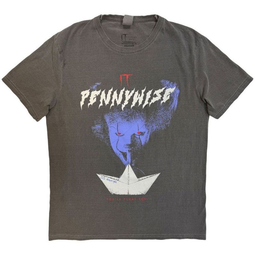 It Unisex Adult Pennywise Paper Boat Stonewashed T-Shirt / Black